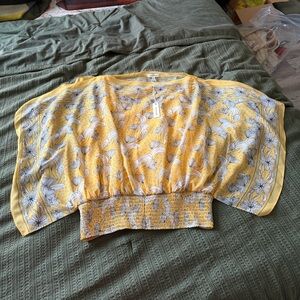 NWT Max Studio Yellow Floral XL Flowy Top Fitted Bottom Blouse
